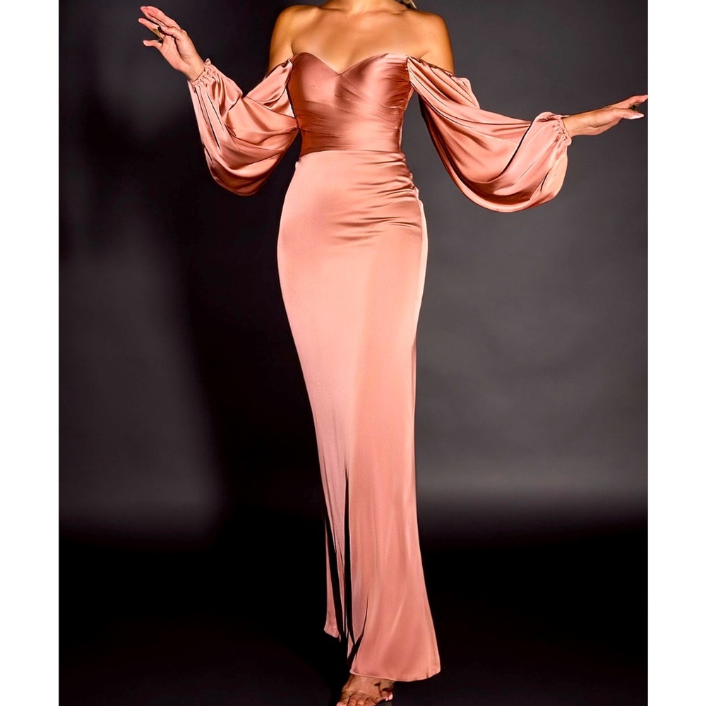 Pink Satin Formal Dress with side slit